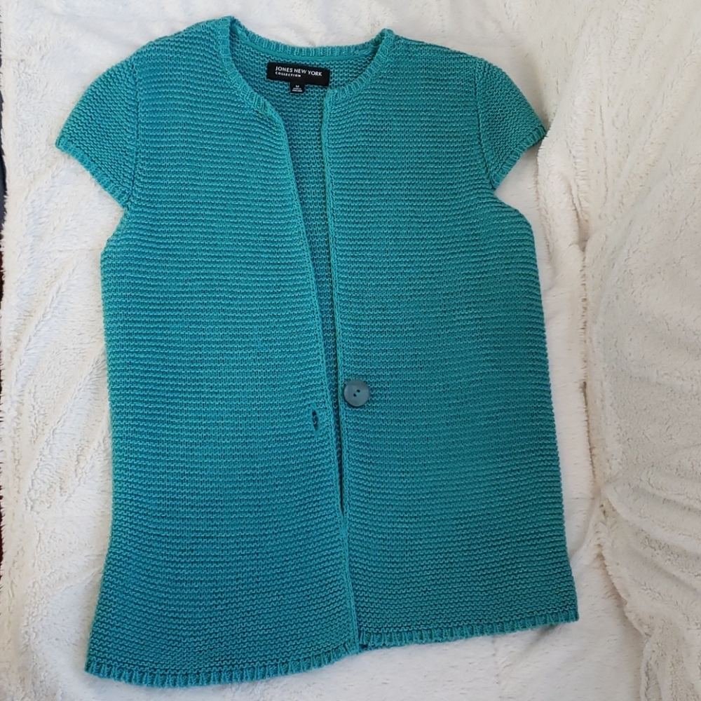 NWOT Jones New York Teal Cap Sleeve Cardigan